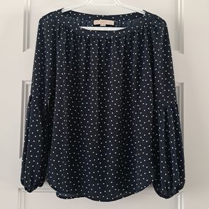 Loft Flowy Navy Polka Dot Top